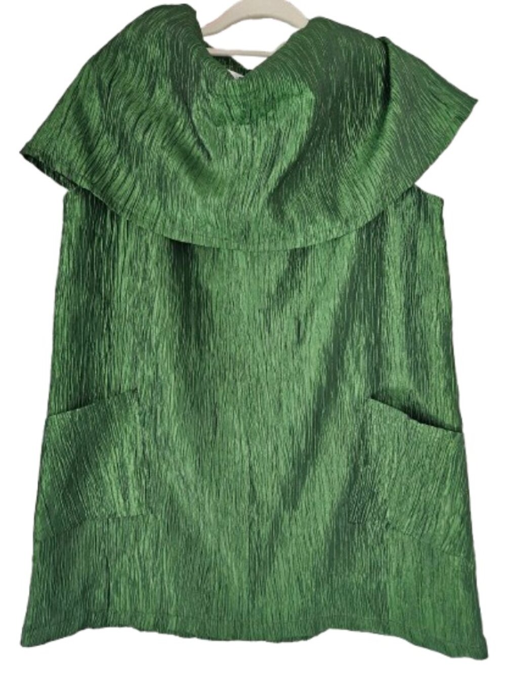 Megan Brogden Studio Crinkle Big Collar Tunic Vest "Bug Green" Sz M - Picture 1 of 14